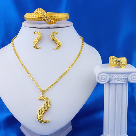 Eastern Luxury Jewlery Sets Dubai 24K Gold-plated Warped Geometry Necklace Earrings Daily Wear Wedding Anniversary Gift