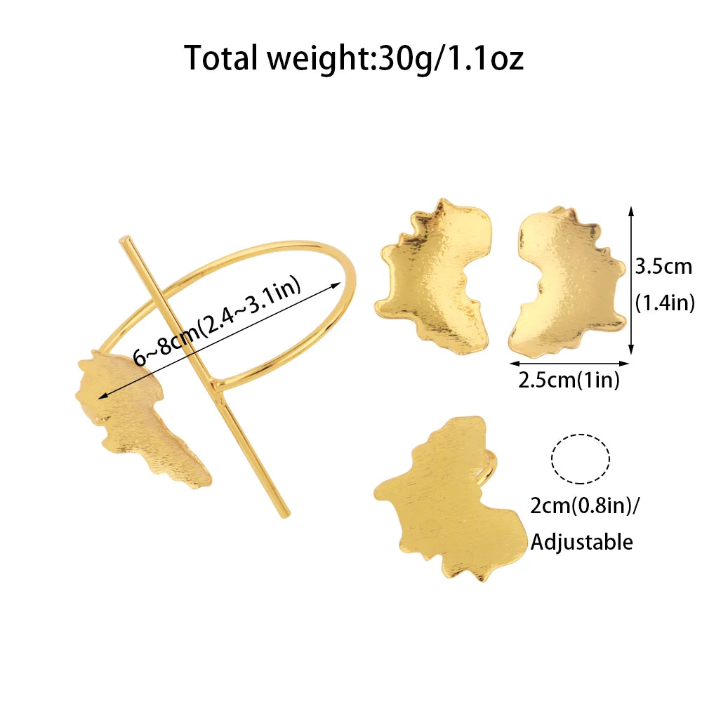 Elegant African Gold-Tone Bridal Wedding Gift Jewelry Set for Women Clip Earrings Cuff & Ring
