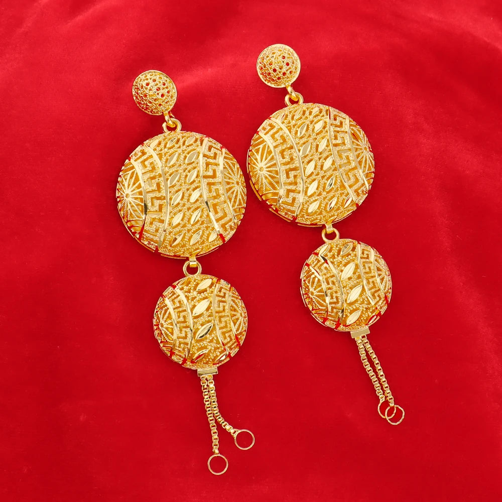 Dubai Gold Color Jewelry Set For Woman Bridal Spain Gold Plated Chain Necklace Charms Earrings Jewellery Set for Party Gift