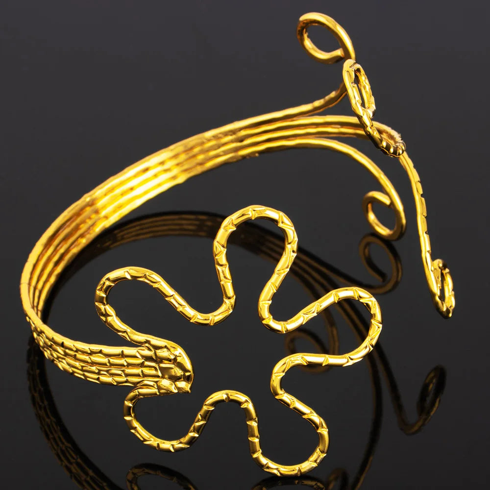 Ghana Trendy Flower Leaves Shape Armlet for Women Dubai Upper Arm Hollow Out Bangle Party Wedding Easter Adjustable Jewelry Gift