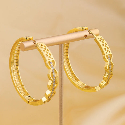 Luxruy Zircon Hoop Earrings Stainless Steel Gold Plated Earrings For Women Trend Wedding Jewelry Freeshipping Christmas Gift