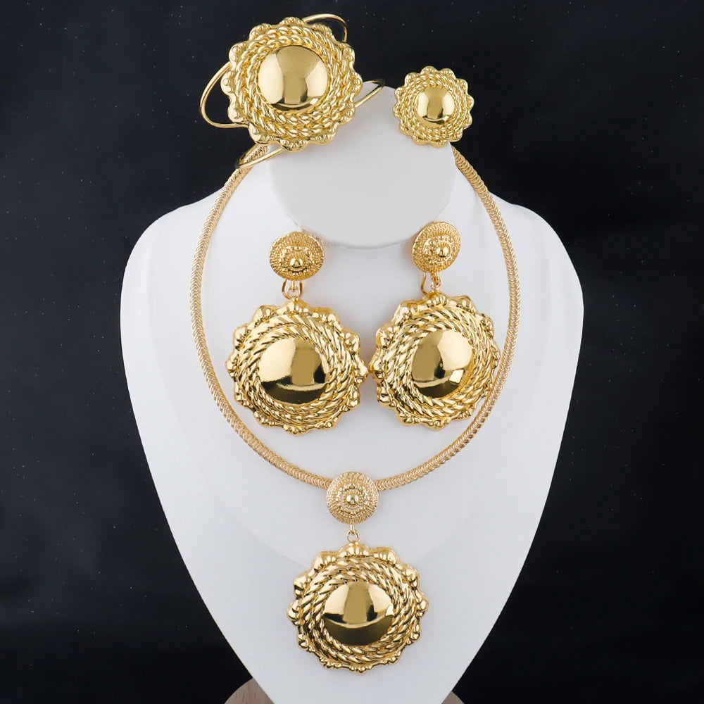 Dubai Luxury Jewelry Sets Women Gold Color Necklaces Bracelets Earrings and Rings Party Favors Indian Jewelry