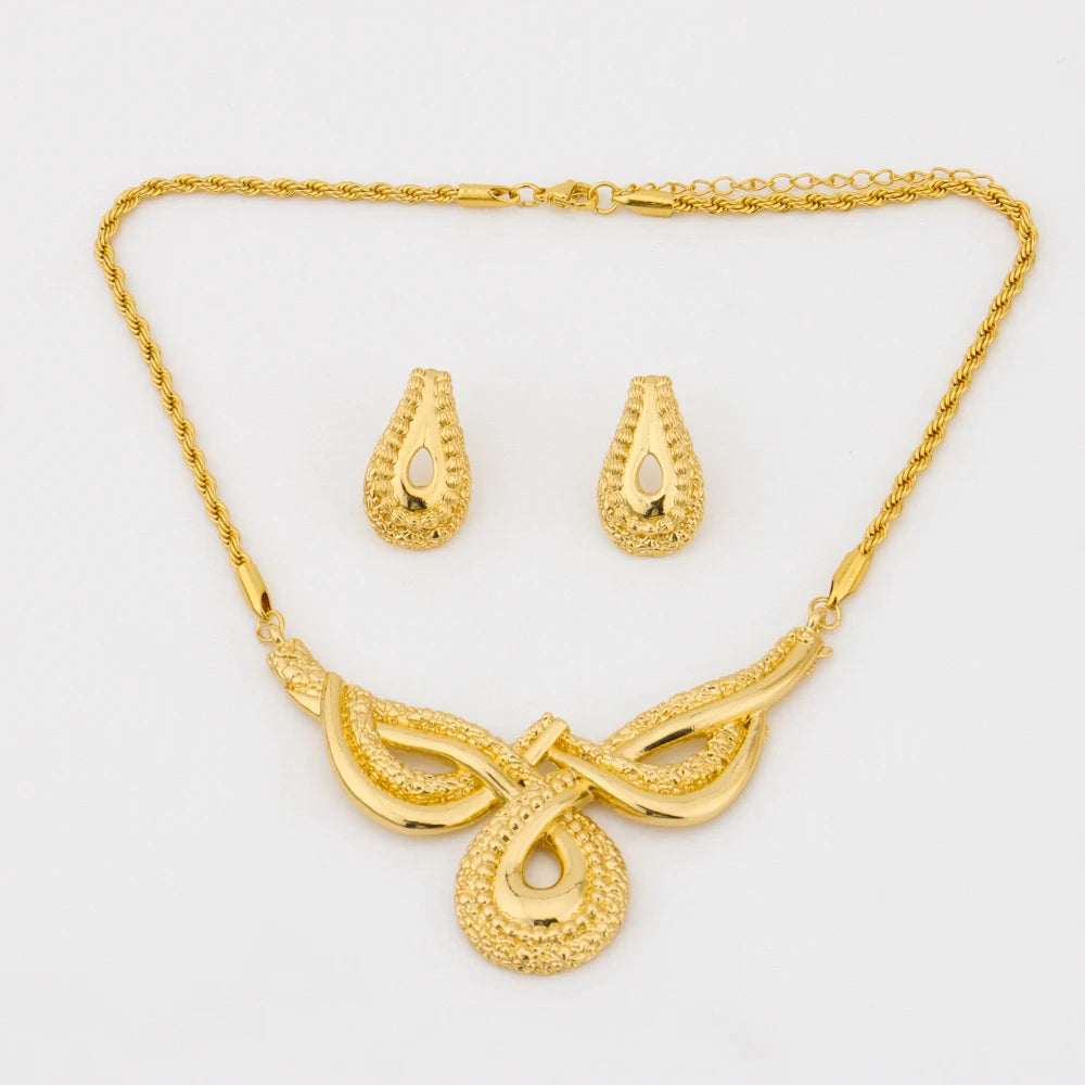 2025 African Bowknot jewelry women set—Luxury Necklace Bracelet earring set & Ring for Party Wedding jewellery woman