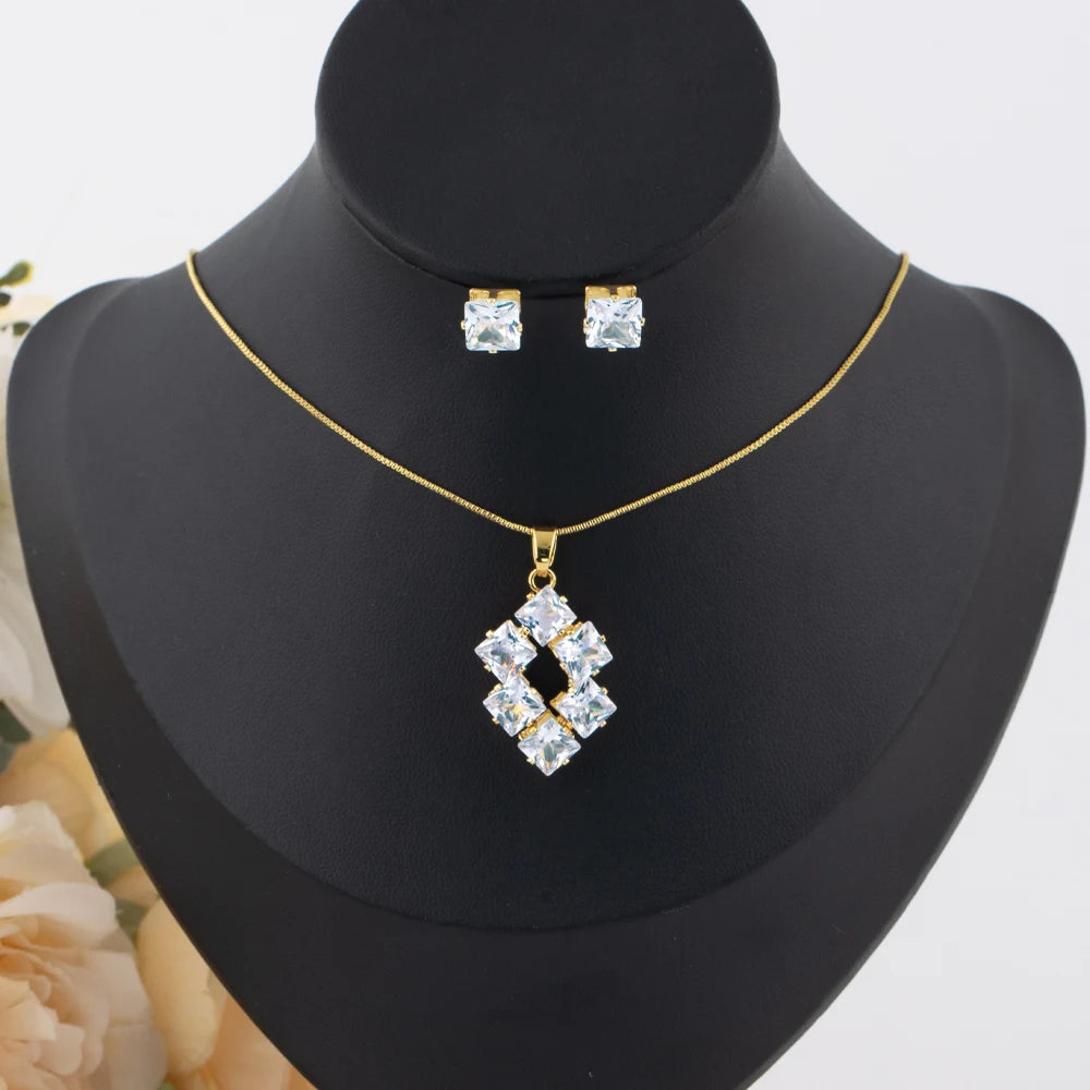 Delicate Brilliant Zirconia Earrings Necklace for Women France Italy Charm Bridal Wedding Jewelry Set Stage Wearing Accessories