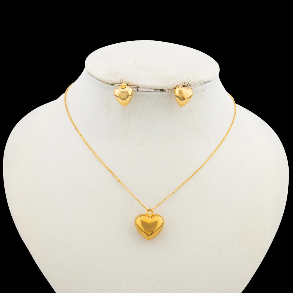 Italian Gold Color Jewelry Set for Women Small Design Earrings and Necklace 2Pcs Set for Party Daily Wear Girls Gifts Jewelry