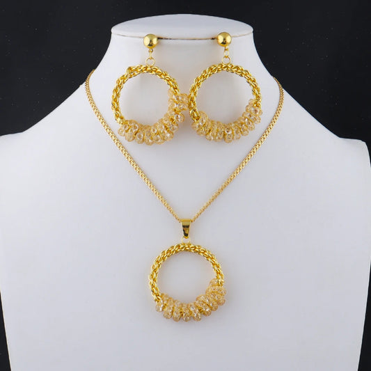 French Gold Plated Weaving Women's Jewelry Set - Necklace Chain Charms Earrings for Classic Daily Wear Date Party Wedding Gift
