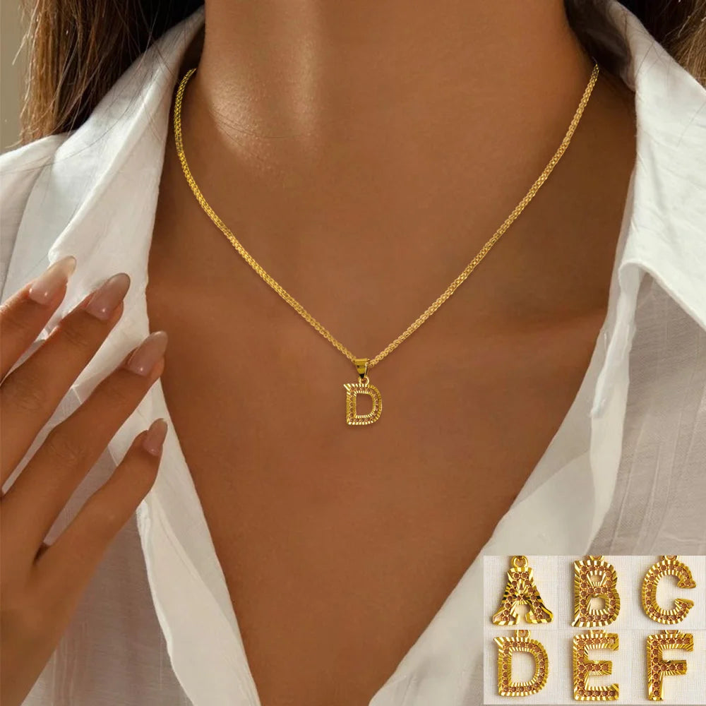 Fashion English Letter Necklace for Women Men Couple Gold Plated Stainless steel Alphabet Pendant Jewelry Gift for Party