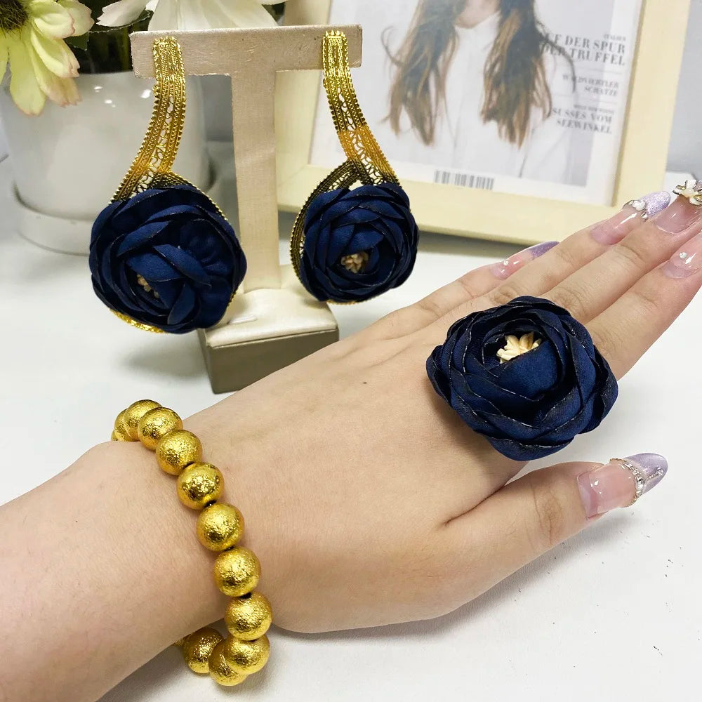 Gold Plated Romantic Wedding Women Jewelry Set of Necklace Earrings Bangle Pretty Fashion Girl Jewelry Gift for Party