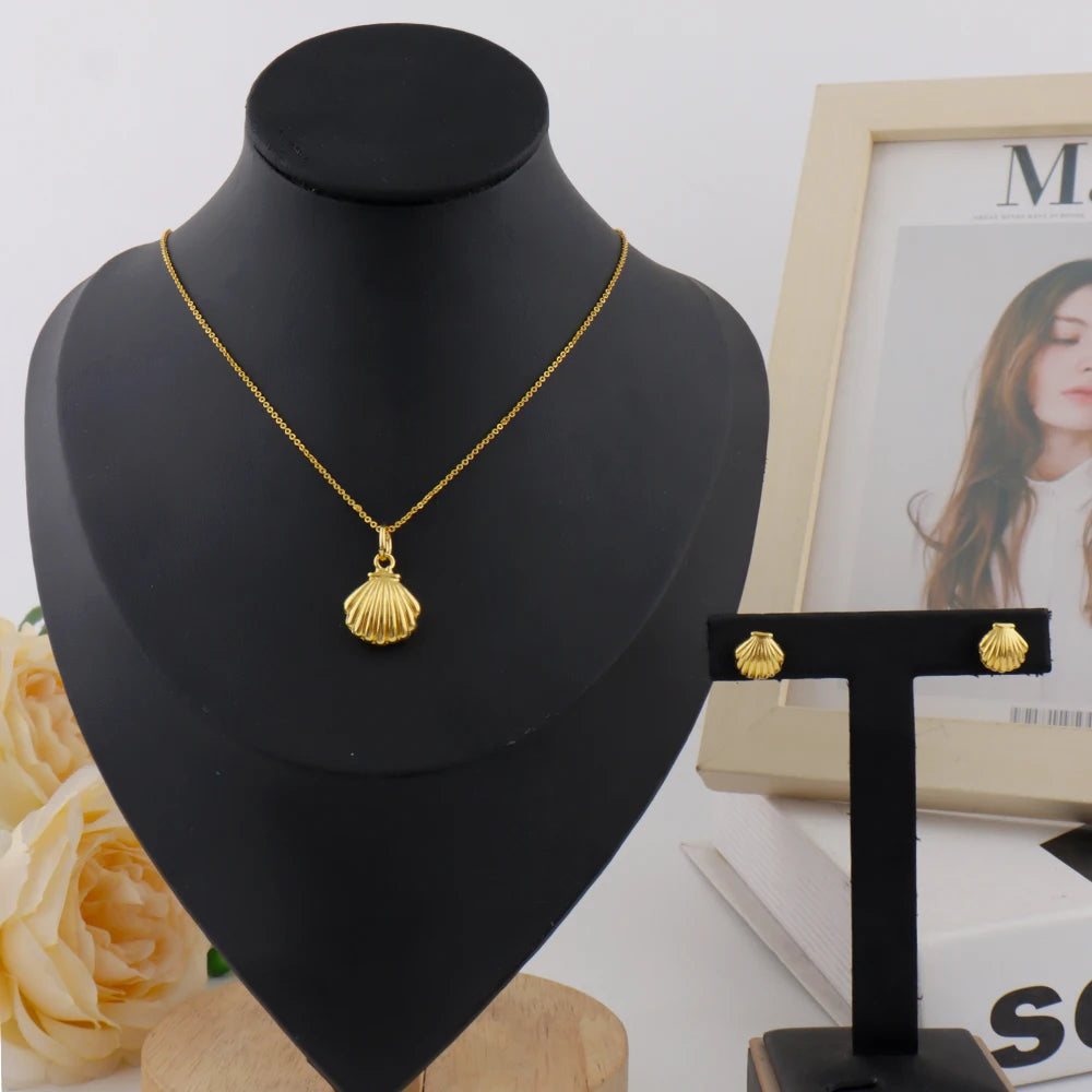 Ocean Series Gold Color Shell Earrings Necklaces For Women Girls Fashion Pendant Necklace Beach Female Summer Jewelry Accessory