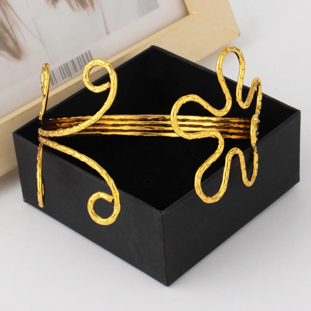 Ghana Trendy Flower Leaves Shape Armlet for Women Dubai Upper Arm Hollow Out Bangle Party Wedding Easter Adjustable Jewelry Gift