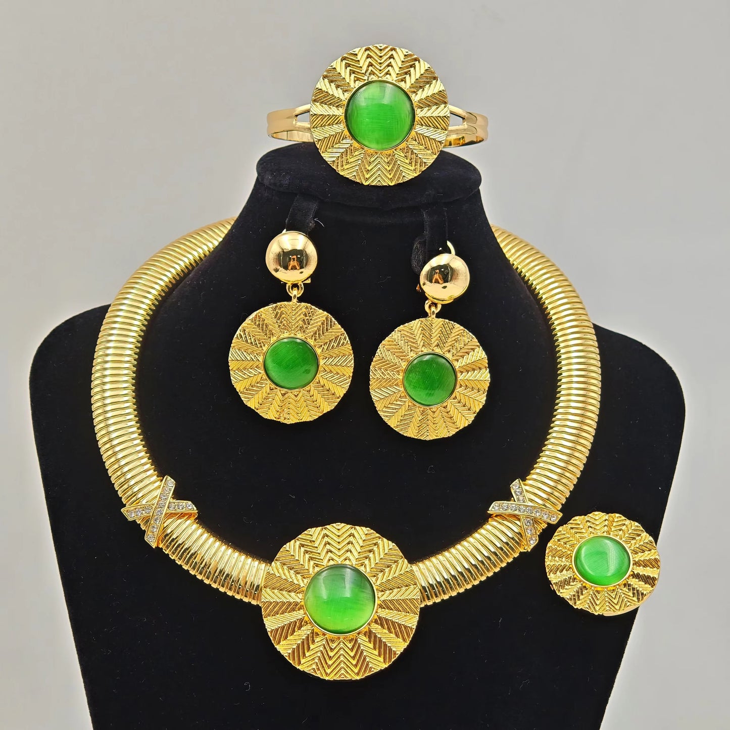 Luxury Dubai Wedding 4pcs Jewelry Sets Bridal Dopamine Series Sunflower Necklace Earring Bracelet Ring For Women Party Banquet