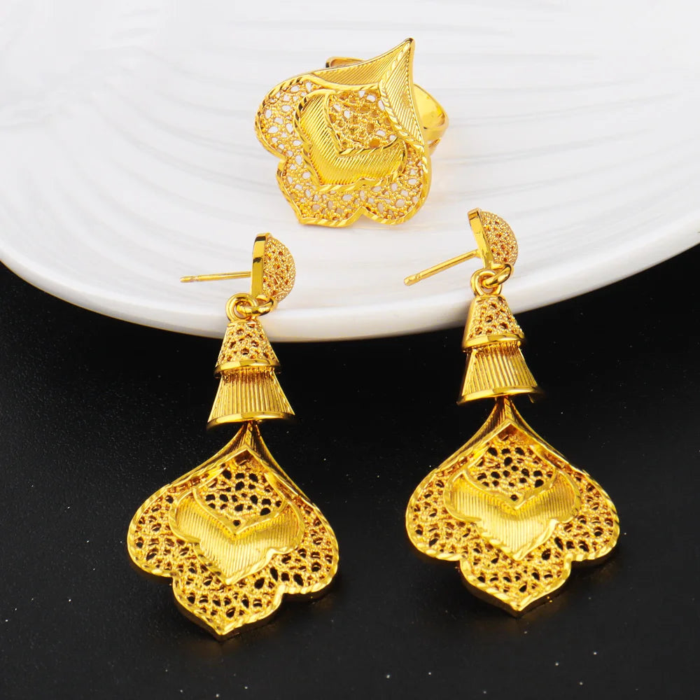 2026 Nigeria Classic Fashion Women Jewelry Sets Mystical Dubai Female Earrings Ring Flower Necklace For Party Wedding Easter Gif