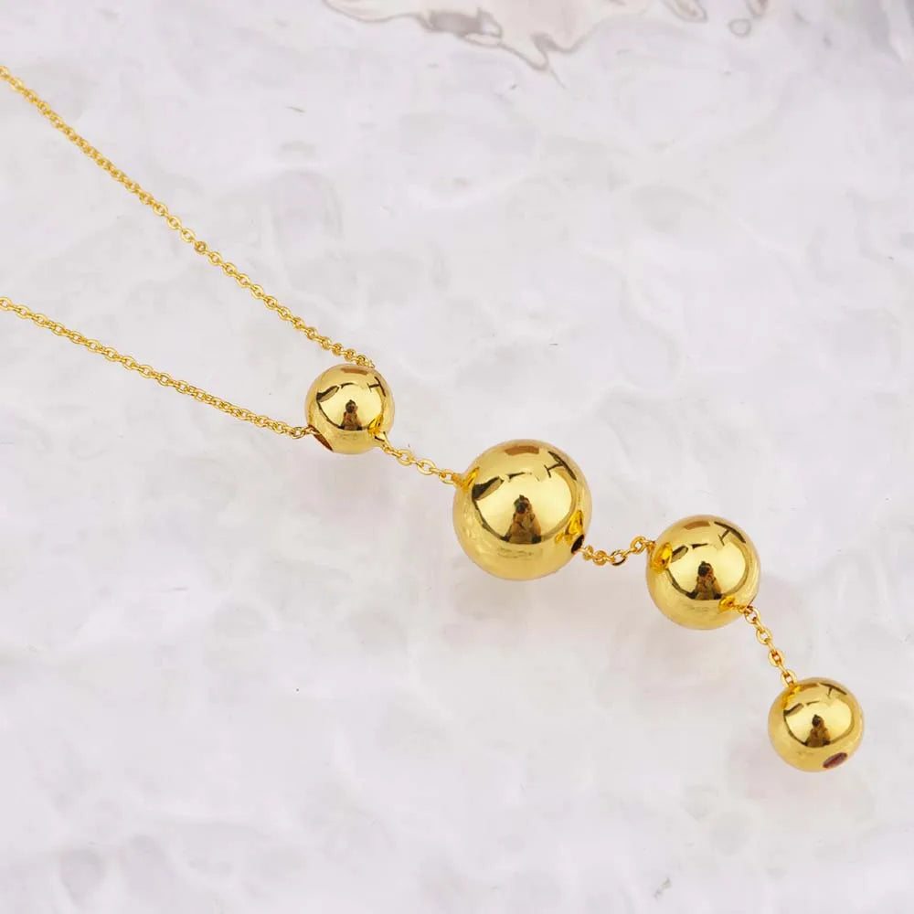 Stainless Steel Ball Shape Earrings Necklace to Women New Gold Color Fashion Jewelry Set For America Dubai Party Wedding Wearing