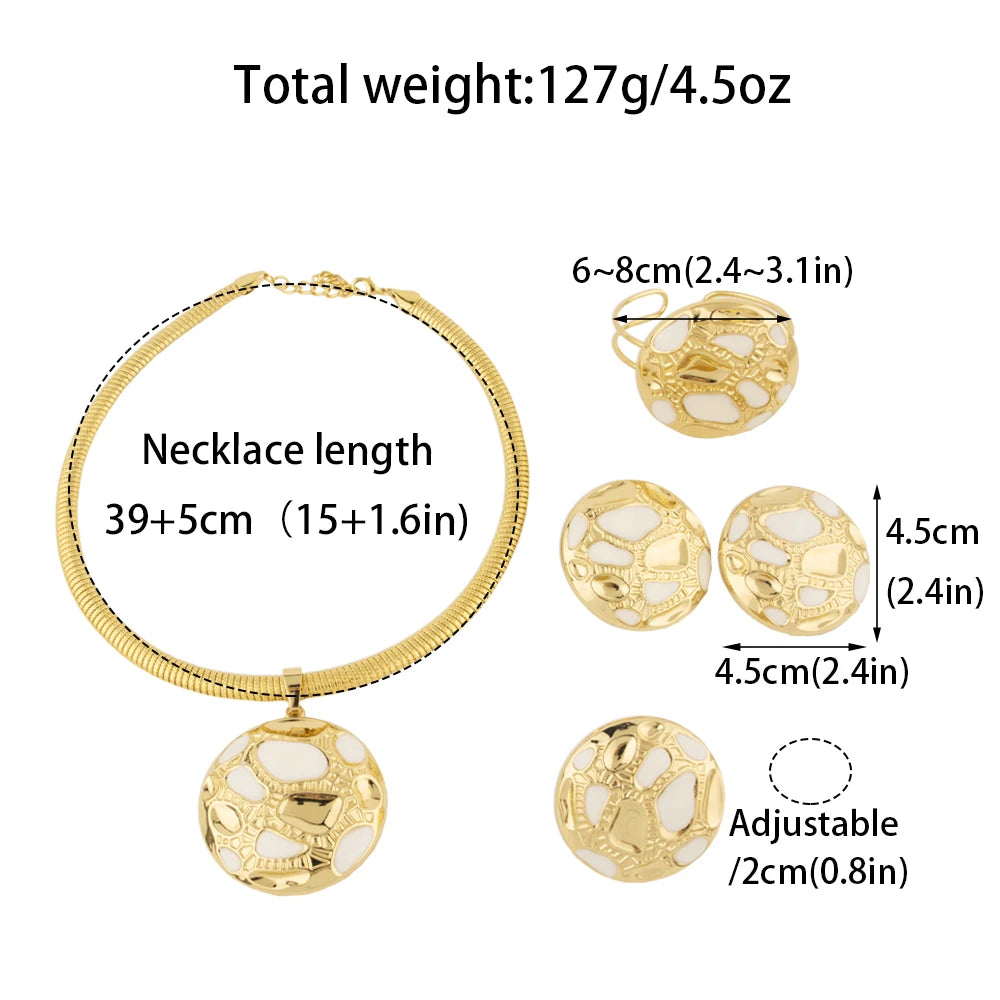 Luxury Design Female Jewelry Set Gold Color Earrings Necklace Big Circle Bangle Ring for Women Dubai America Party Jewelry