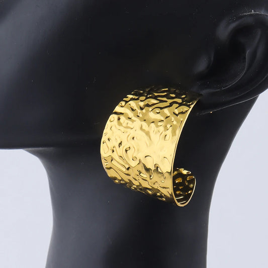 Vintage Irregular Earrings Classic Wrinkle Texture Design For Women Stainless Steel Gold Color Jewelry Exquisite Luxury Jewelry
