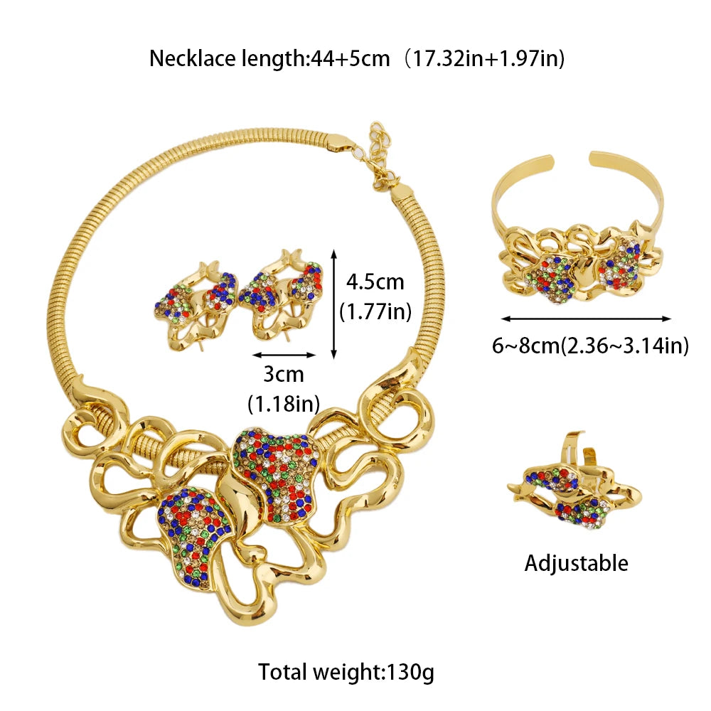 Dubai Gold Plated Jewelry Set Women Luxurious Necklace Earrings Bracelet Ring 4pcs Bride Wedding Party Jewelry Set Gift