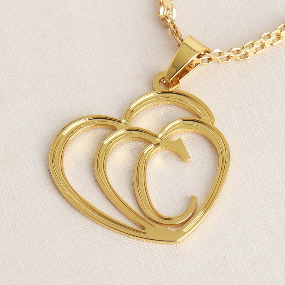 Women Gold Color Initial Alphabet Heart Pendant Charm Jewelry Stainless Steel Necklace Simple Clothing Accessories Party Gift