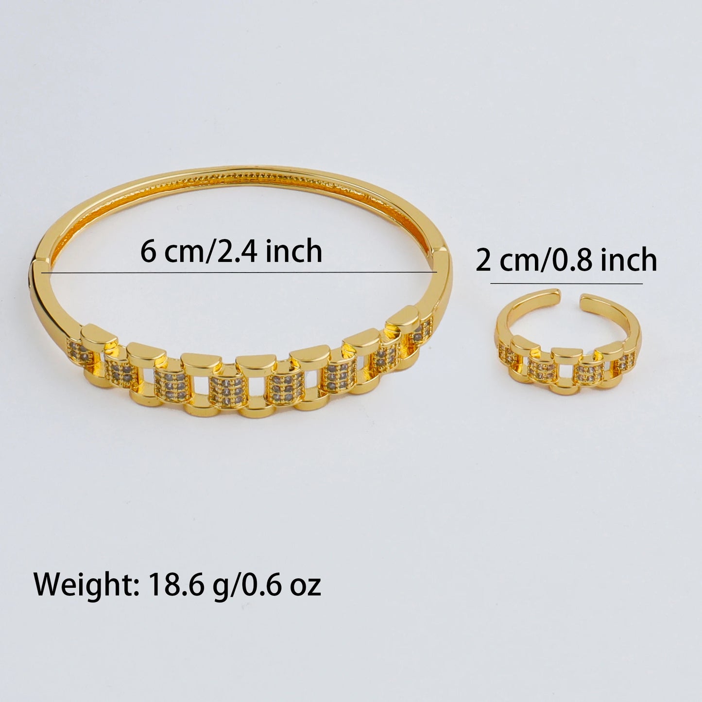 Handmade Golden Zircon Flower Bracelet with Sparkling Crystal Openwork Design Jewelry Set for Women Elegant Bangle Earring Acces