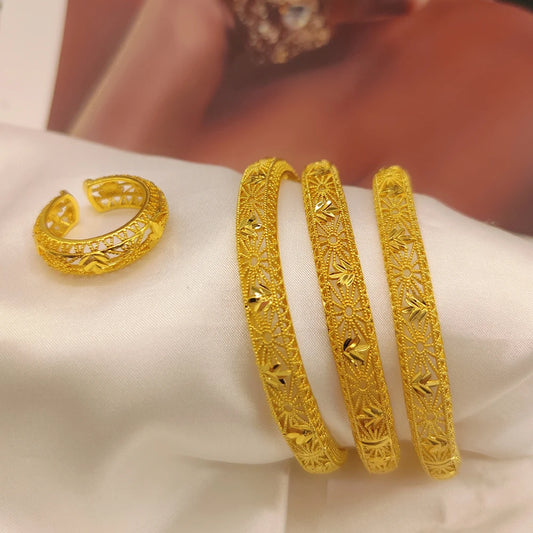 Women Charm Bracelet 24K Gold Color Jewelry Dubai Kurdish Turkish Gold Plated Bangles Ethiopian Hawaiian Jewelry