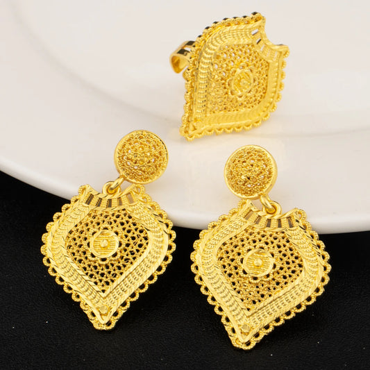 Indian Gold Plated Flower Bridal Jewelry Set for Women Dubai Costume Stainless Steel Necklace Earrings Combo Wedding Party Acces