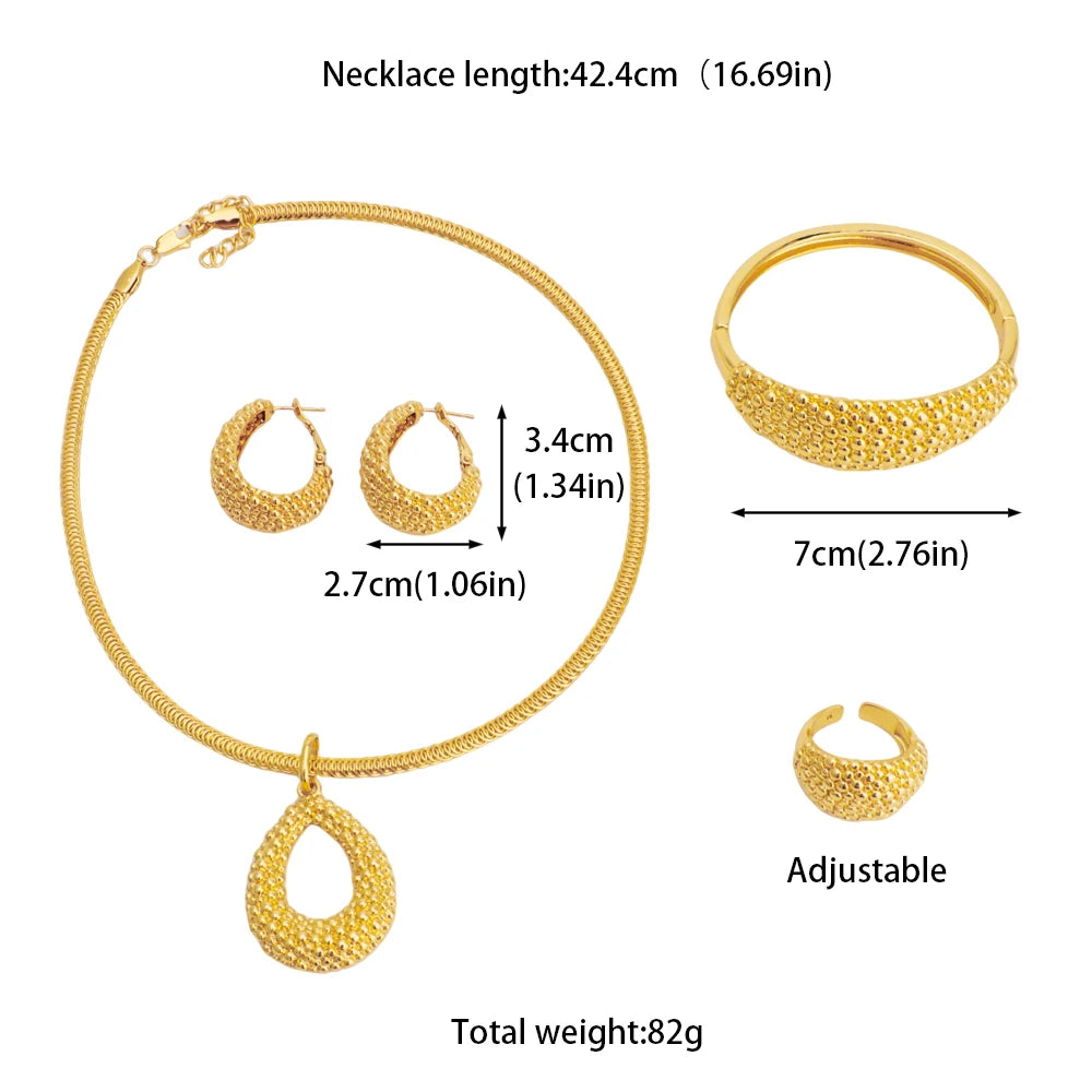 Africa Fashion Gold Plated Bangle Ring Earrings Necklace for Women Arab Multiple Beads Design Wedding Party Easter Jewelry Gift