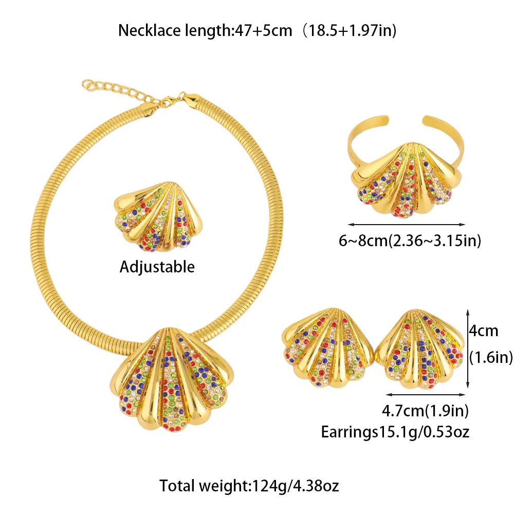 Conjunto de 4 joyas con forma de estrella de mar, pendientes, colgante, collar y pulsera, bañadas en oro de Dubái, joyería de lujo nigeriana italiana.
