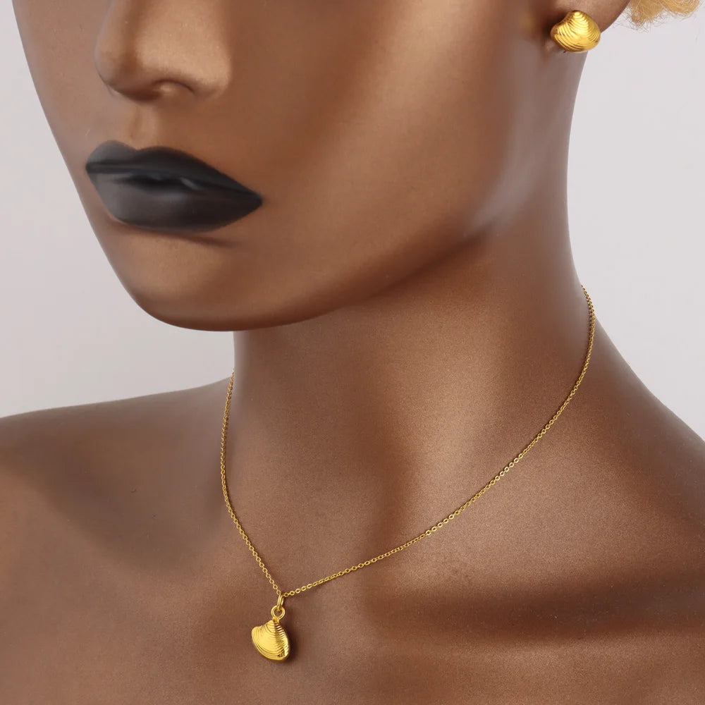 French Elegant Gold Plated Women Necklace Earrings Set for Girl Fashion Jewelry Accessories Gift for Wedding Party Banquet