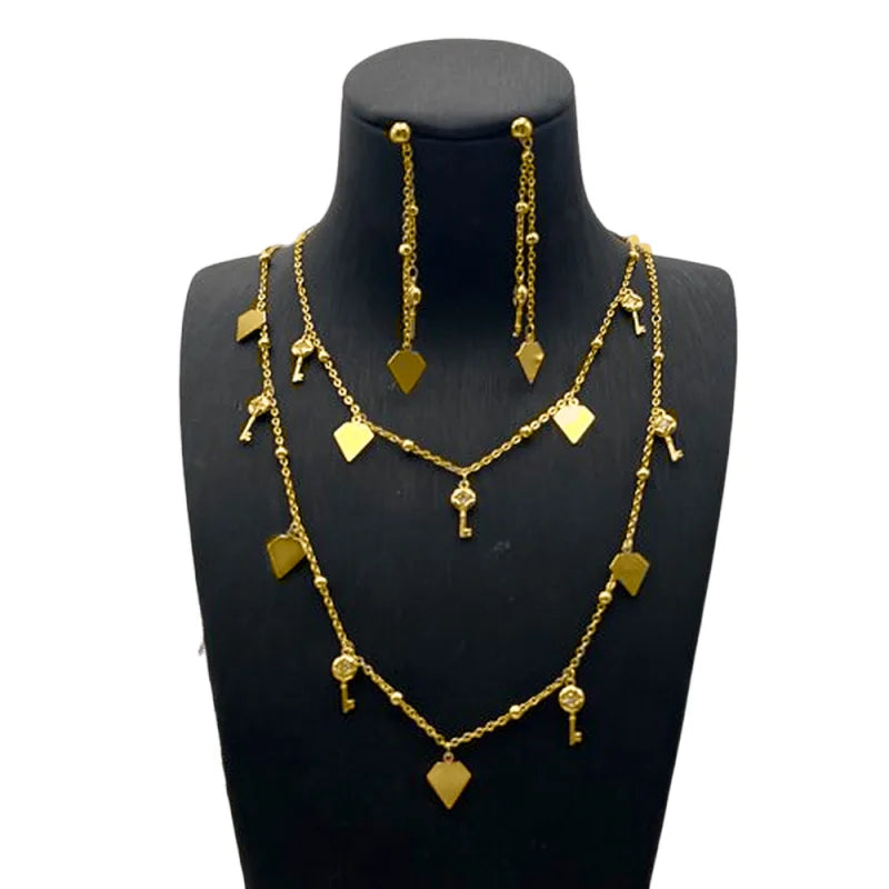 Stainless Steel Earrings Long Chain For Women Gold Plated Jewelry Set Bohemian style Necklace Earrings for Party Wedding Holiday
