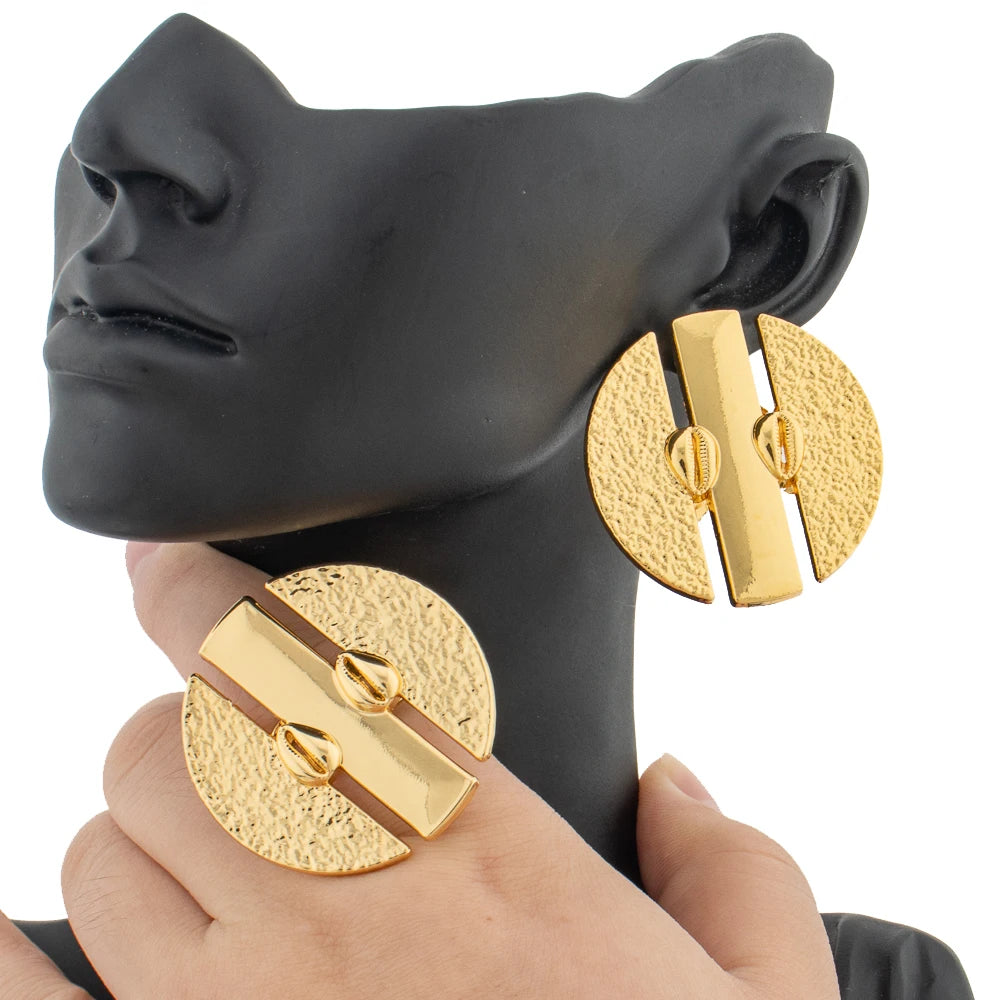 Women's Large Design Fashion Jewelry Set Daily Wear Earrings And Finger Ring 2Pcs African Wedding Ear Accessories