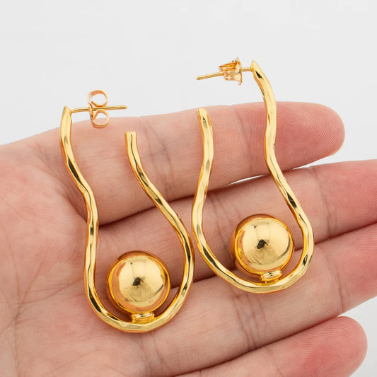 Classic Simple Drop Earrings Geometric Round Beads Hoop Earrings for Women Circle Bride Jewelry Accessory Christmas Party Gifts