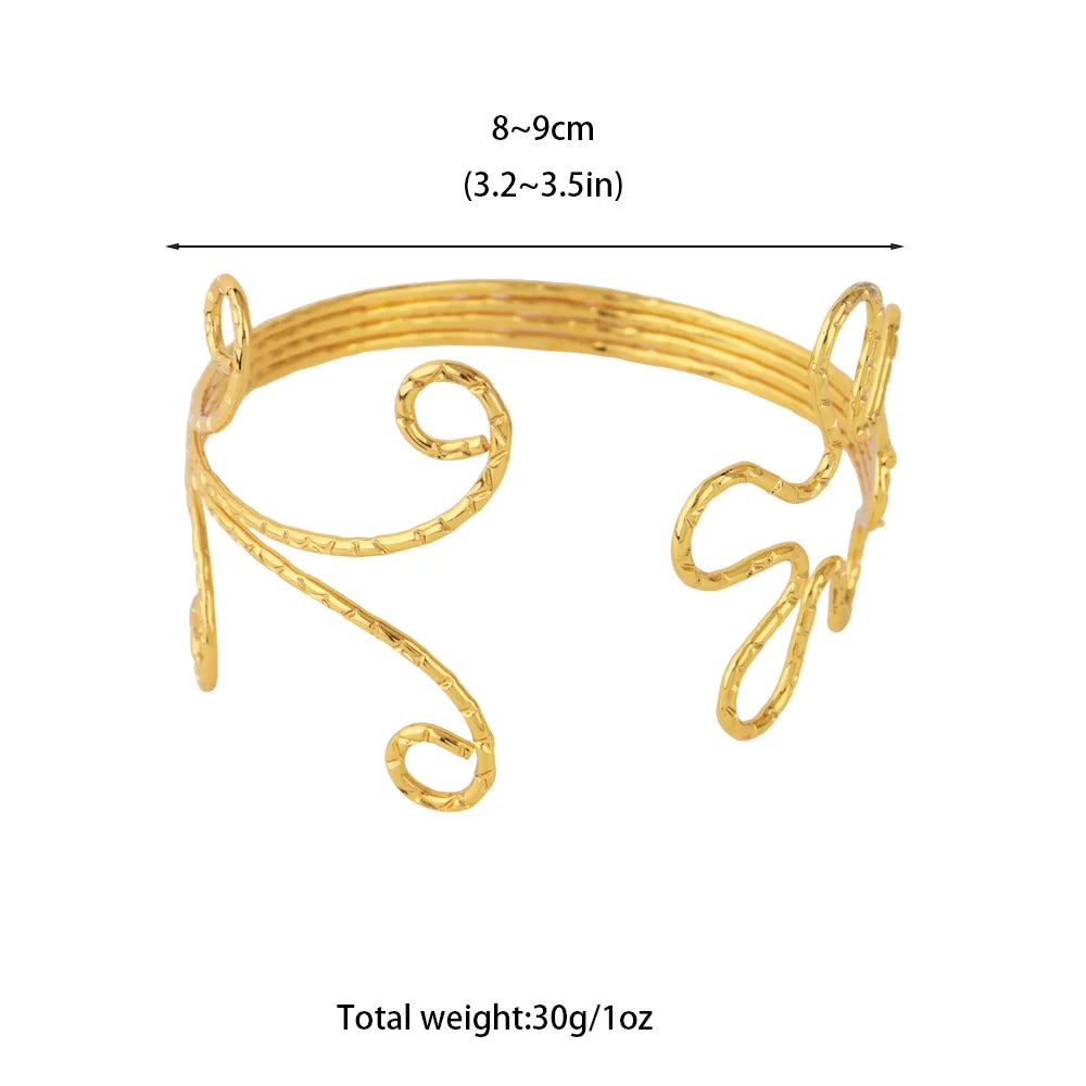 Ghana Trendy Flower Leaves Shape Armlet for Women Dubai Upper Arm Hollow Out Bangle Party Wedding Easter Adjustable Jewelry Gift