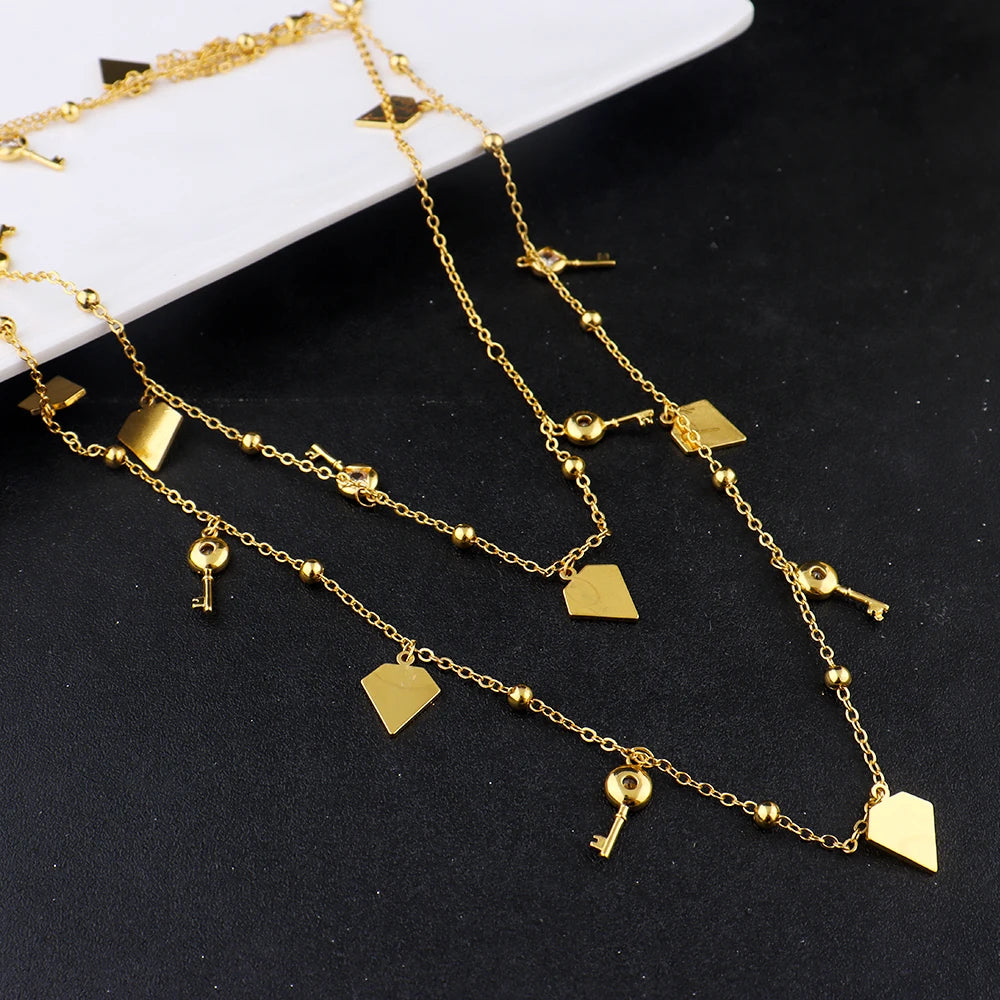 Stainless Steel Earrings Long Chain For Women Gold Plated Jewelry Set Bohemian style Necklace Earrings for Party Wedding Holiday