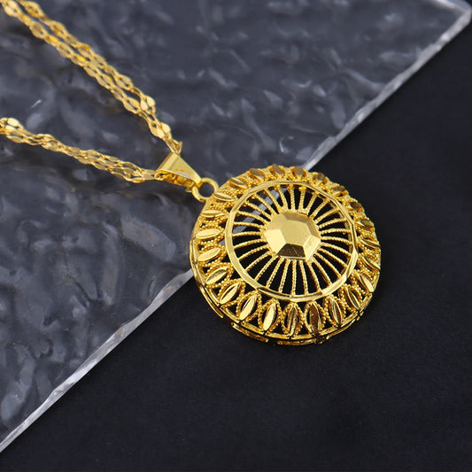 Dubai 24K Gold Color Warped Geometry Necklace Earrings Set For Women Two Piece Jewelry Wedding Party Gift Accessories Wholesale