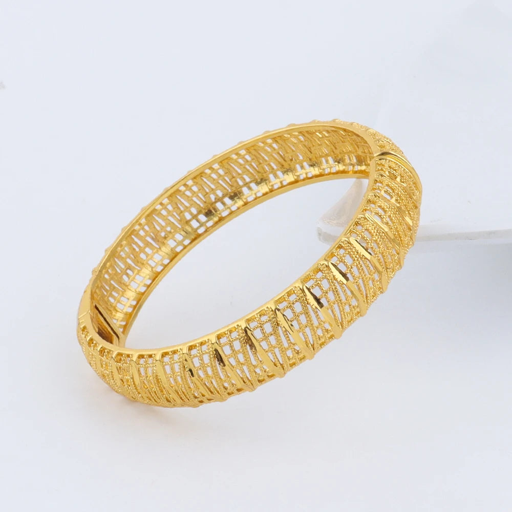 Dubai Turkish Italian Gold Plated Bangles for Women Middle East Hollow out Jewelry Set Wedding Accessory Bridal Jewelry Gifts