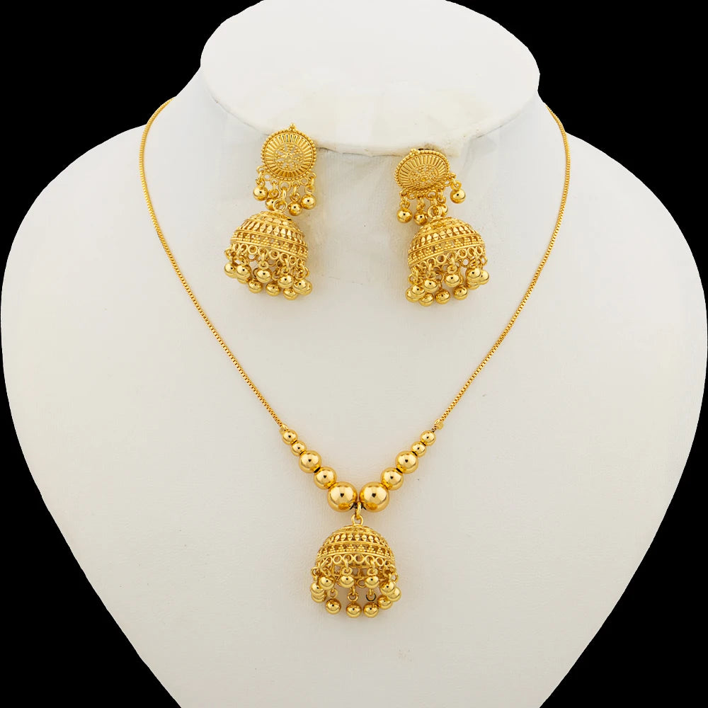 Nigerian Gold Color Jewelry Set for Women Hoop Earrings and Necklace Ethiopia Tassel Design Party Gifts Engagement Accessories