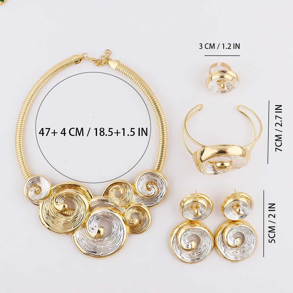 Fashionable Summer Vacation Jewelry Set for Women Ocean Sea Wave Shape Earring Necklace Exaggerated Ring Bangle for Beach Party