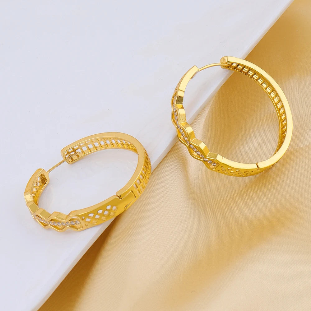 Luxruy Zircon Hoop Earrings Stainless Steel Gold Plated Earrings For Women Trend Wedding Jewelry Freeshipping Christmas Gift