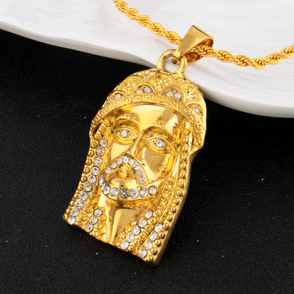 Gold Color God‘s Head Pendant Necklace Apply For Women Man Nigeria Cuban Charm Jewelry Set Gift For Party Graduate Daily titk