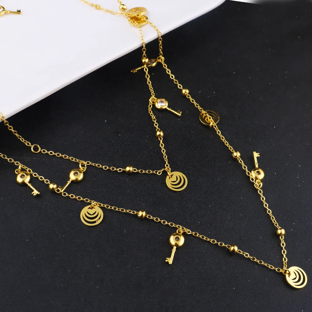 Stainless Steel Earrings Long Chain For Women Gold Plated Jewelry Set Bohemian style Necklace Earrings for Party Wedding Holiday