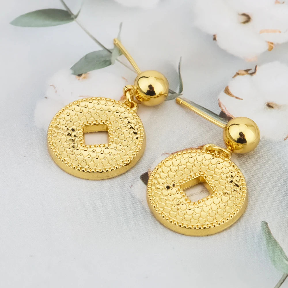 Color Women Earrings Clavicle Chain Set Gold Plated Coin Shape Pendant Delicacy Jewelry Set Fot Party Wedding Birthday Gift