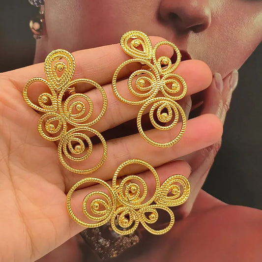 Luxury Earrings with Ring Jewelry Set for Party African Gold Color Clip Earrings Finger Ring 2Pcs Set for Nigerian Daily Wear