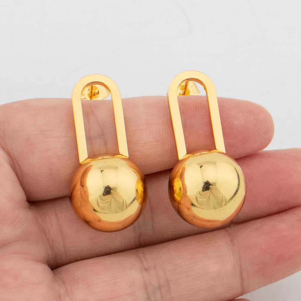 Classic Simple Drop Earrings Geometric Round Beads Hoop Earrings for Women Circle Bride Jewelry Accessory Christmas Party Gifts