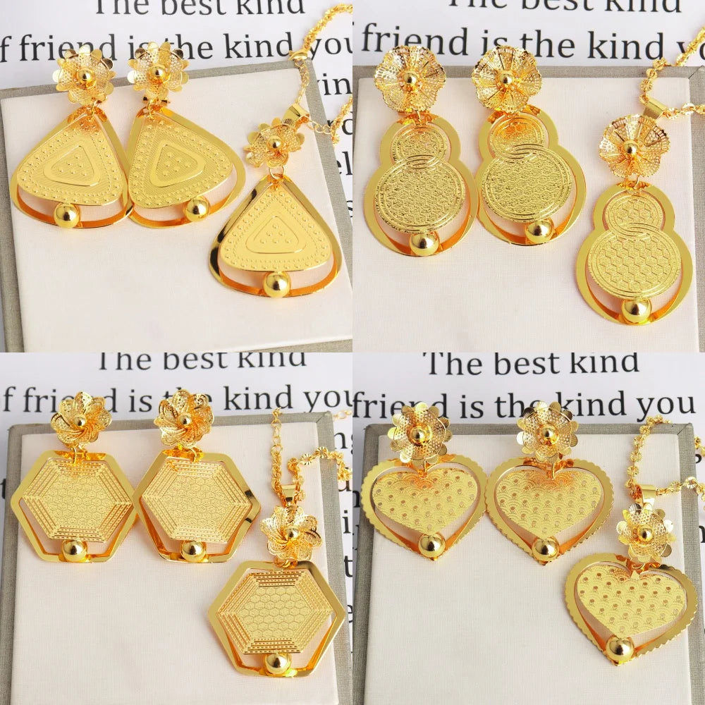 France Gold Color Women Necklace and Earrings Trend America Heart Hollow Out Jewelry Set Gift For Party Wedding Daily Accessorie
