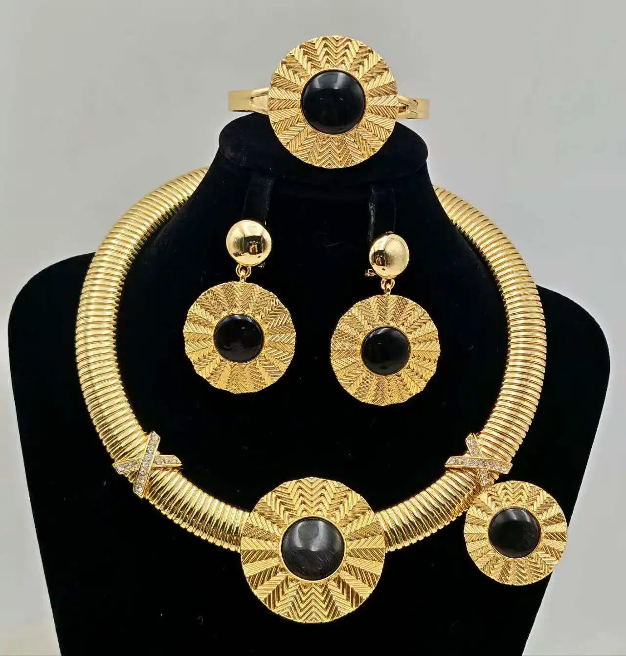 Luxury Dubai Wedding 4pcs Jewelry Sets Bridal Dopamine Series Sunflower Necklace Earring Bracelet Ring For Women Party Banquet