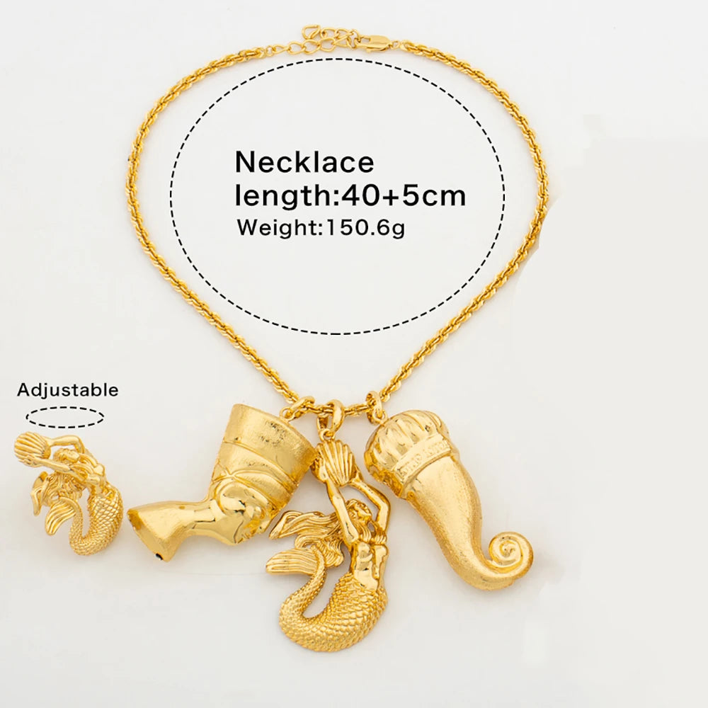 YM Jewelry Sets for Women Charm Chain 40CM Pharaoh Pepper Pendant Mermaid Earrings Banquet Gifts Personality Necklace Jewellery