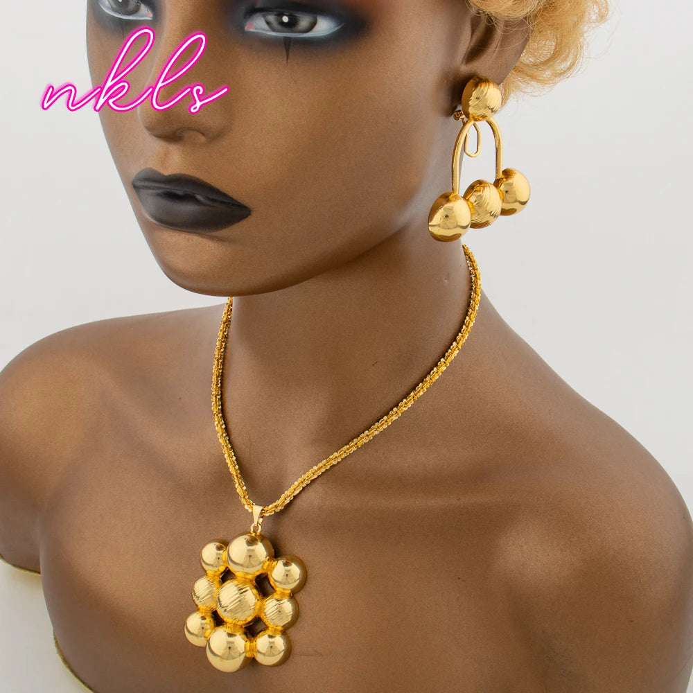 Dubai Beads Pendant Large Jewelry Set for Women—Necklace, Earrings & Bangle, Simple Banquet Party Gift, Jewelry Women
