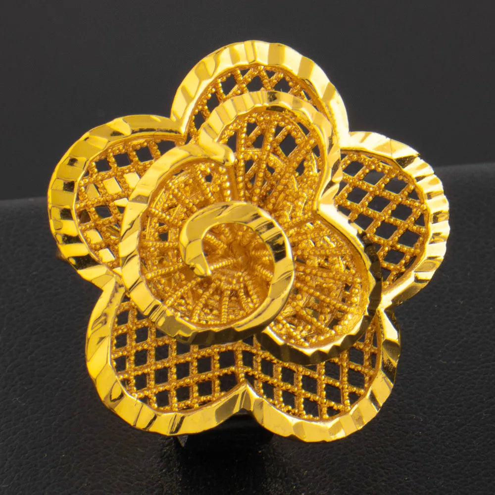 Ethiopia Dubai Flower Gold Color Arab Rings Resizable For Women 18K Gold Plated Wedding Jewelry African Party Gift
