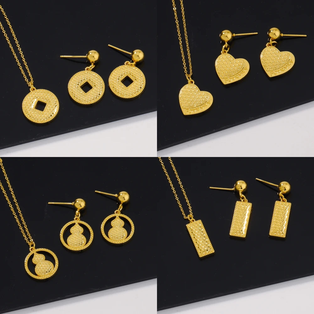 Pretty Girl Gold Color Trendy Four Jewelry Set Delicacy Earrings Clavicle Chain Set Shine Pendant Apply to Party Wedding Gift