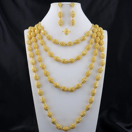 High Quality Luxury plated necklace set Women's Fashion Rugby Beads Chain party earrings ring cuban chain necklace Jewelry Girls