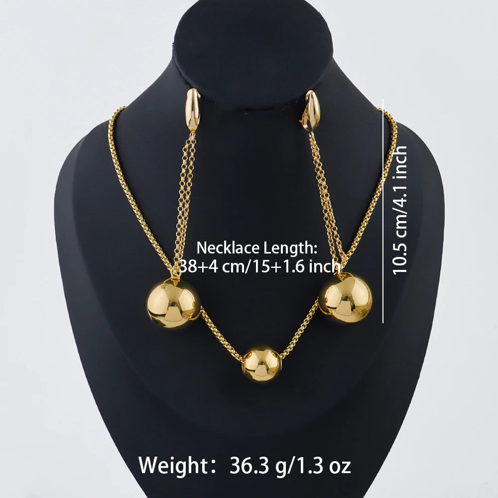Letingsha 316L Stainless Steel 18K Gold Plated Beads Pendant Necklace Earrings Jewelry Set Women's Waterproof Fashion Jewelry